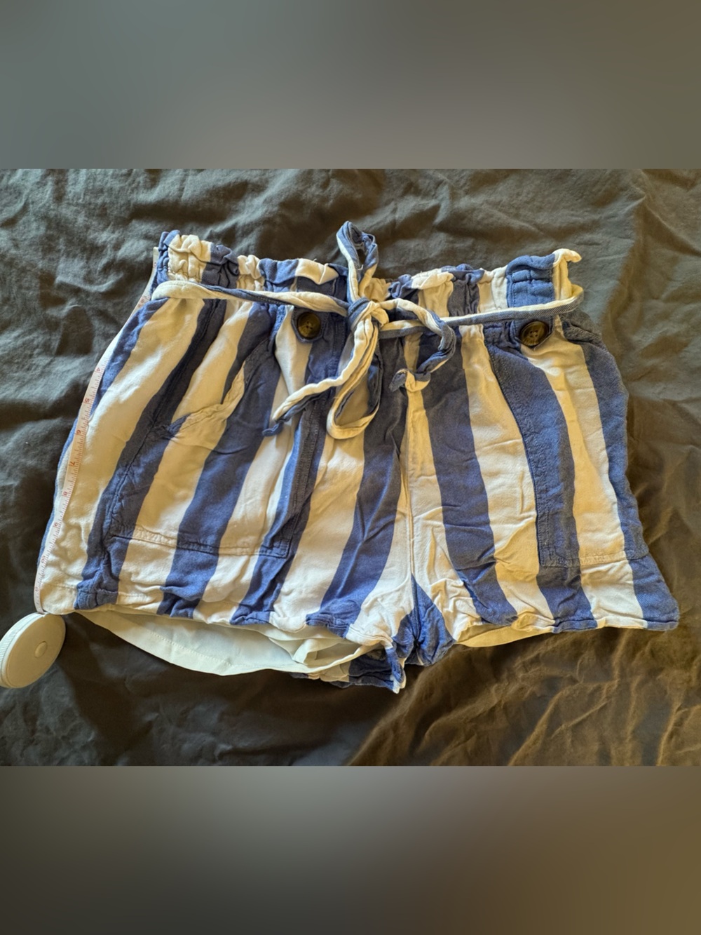 American Eagle Outfitters Blue & White Striped Tie-Waist High-Rise Shorts